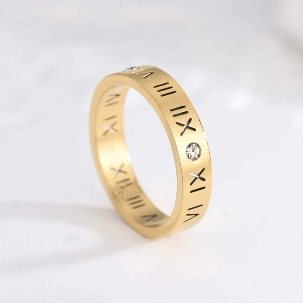 Gold Roman Numeral Rhinestone Band Ring